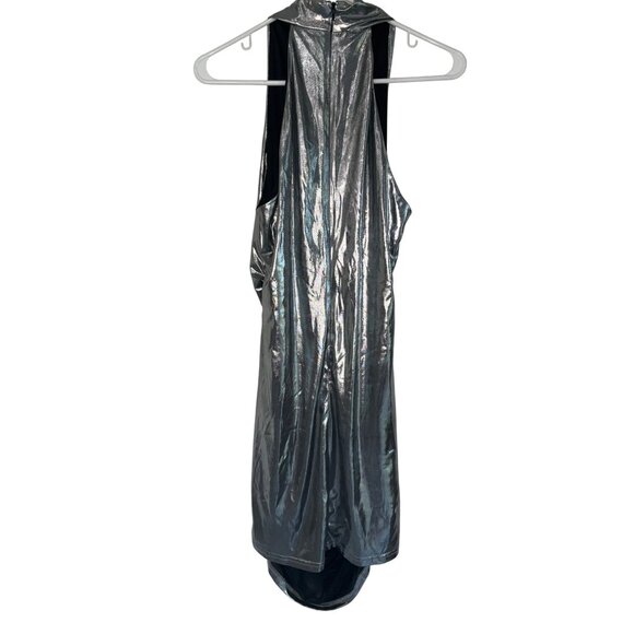 superdown Womens Nyla Mini Dress in Gunmetal Silver Large New Faux Wrap - Picture 6 of 9